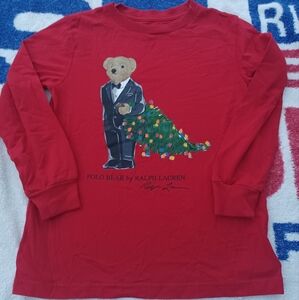 Polo Ralph Lauren Christmas Polo Bear Red Long Sleeve Tee Shirt Boys Size 6